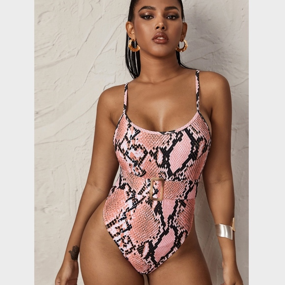 Rouge! Other - Reptile Print Pink Belted Monokini One Piece